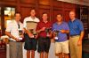 First Place Team - Lowest Gross Score. Gregg Bilson, Brian Arnold,     Greg Wallace, and Phil Pecsok pictured with Monsignor Cox, Executive     Director of Catholic Charities.