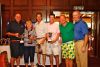 First Place Team - Lowest Net Score. Dick D'Amico, Sue D'Amico,     Michael O'Brien, Matt Lehman, and Rammy Rasmussen pictured with     Monsignor Cox, Executive Director of Catholic Charities.