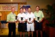First Place Lowest Gross Team, with Msgr. Cox: Greg Wallace, Kyle Colburn, Brian Arnold and (not pictured) Elliot Neumeyer